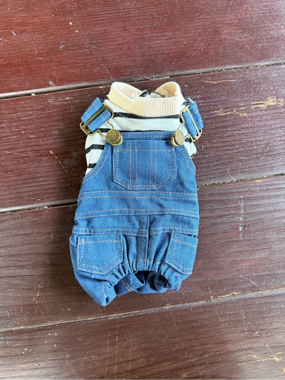 Petcircle Dog Denim Overalls and Striped Shirt Jumpsuit Size XS